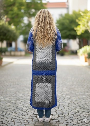 Uzun Örgü Kadın Hırka - Mavi Gri - Görsel 3