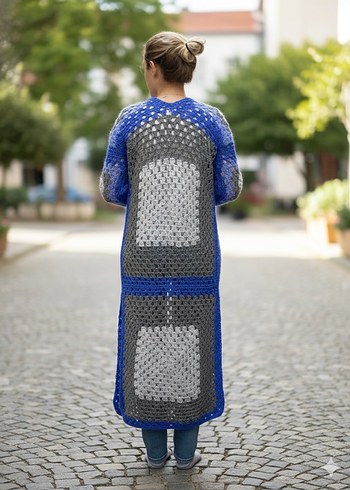 Uzun Örgü Kadın Hırka - Mavi Gri - Görsel 4