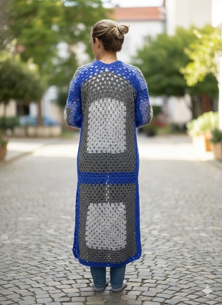 Uzun Örgü Kadın Hırka - Mavi Gri - Görsel 4