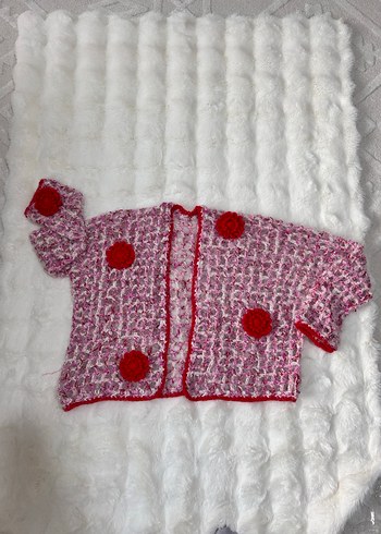 Pembe Bohem Örgü Kadın Hırka - Görsel 18