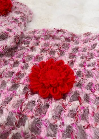 Pembe Bohem Örgü Kadın Hırka - Görsel 11