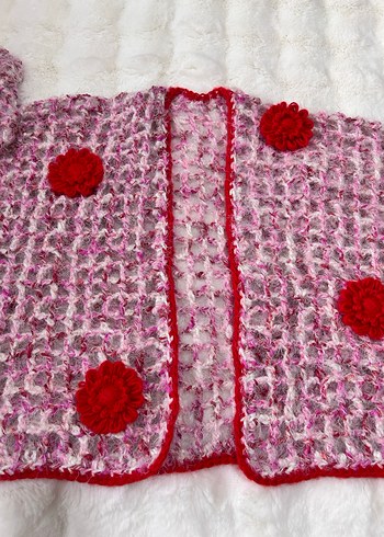 Pembe Bohem Örgü Kadın Hırka - Görsel 13