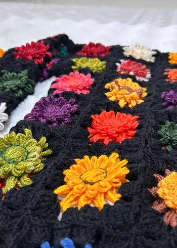 Çok Renkli Örgü Bohem Hırka 3 boyutlu çiçek motifli - Görsel 20
