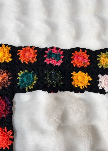 Çok Renkli Örgü Bohem Hırka 3 boyutlu çiçek motifli - Görsel 6