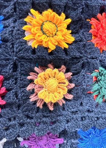 Çok Renkli Örgü Bohem Hırka 3 boyutlu çiçek motifli - Görsel 16