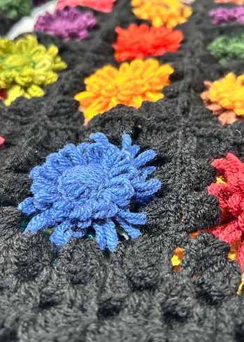 Çok Renkli Örgü Bohem Hırka 3 boyutlu çiçek motifli - Görsel 19