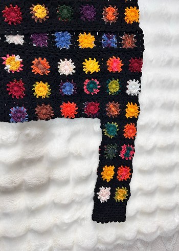 Çok Renkli Örgü Bohem Hırka 3 boyutlu çiçek motifli - Görsel 9