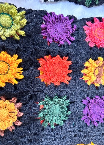 Çok Renkli Örgü Bohem Hırka 3 boyutlu çiçek motifli - Görsel 15