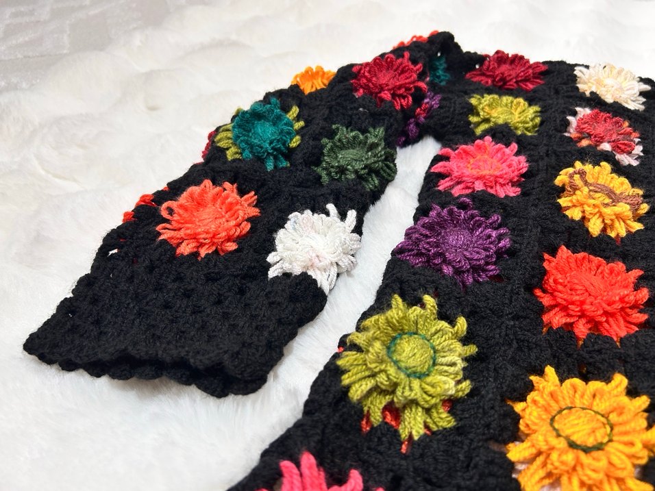 Çok Renkli Örgü Bohem Hırka 3 boyutlu çiçek motifli - Görsel 2