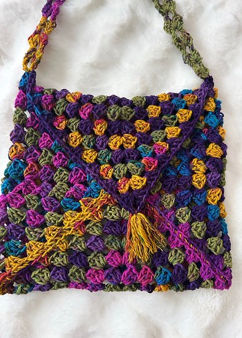 Renkli Örgü Bohem Kadın Çanta - Görsel 5