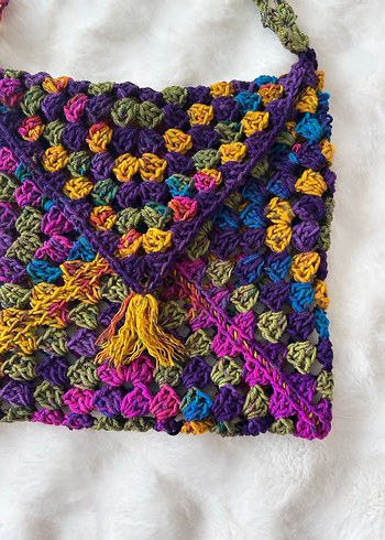 Renkli Örgü Bohem Kadın Çanta - Görsel 8