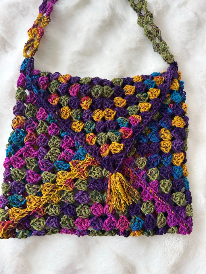 Renkli Örgü Bohem Kadın Çanta - Görsel 5