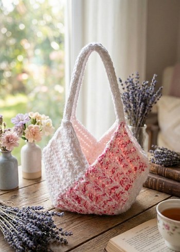 Beyaz Pembe Örgü Bohem Kadın Çanta - Görsel 7