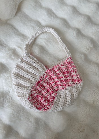 Beyaz Pembe Örgü Bohem Kadın Çanta - Görsel 3