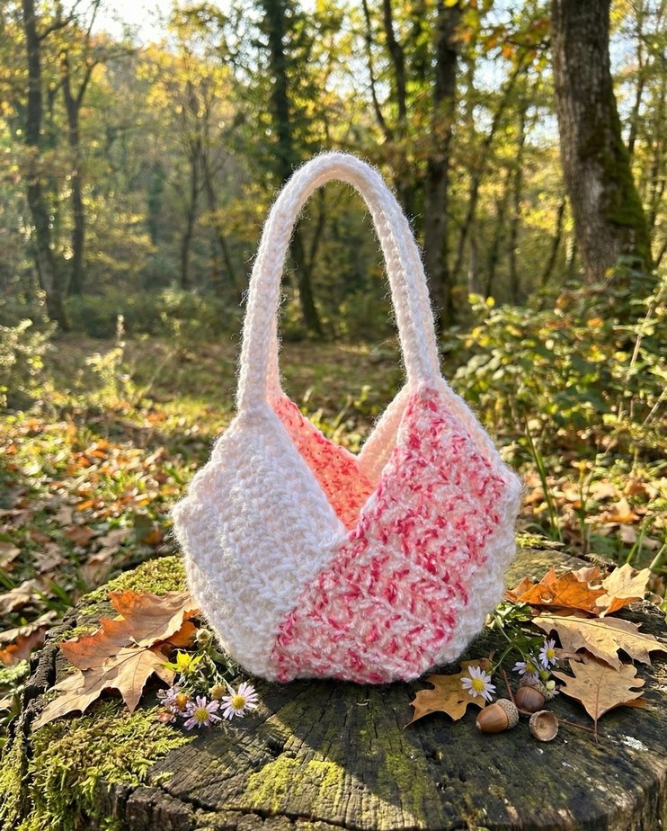 Beyaz Pembe Örgü Bohem Kadın Çanta - Görsel 5