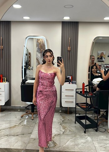 Urban muse pembe Straplez Elbise - Görsel 2