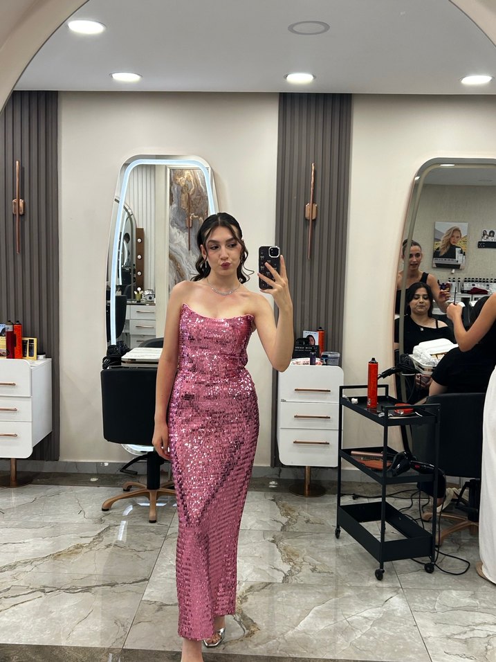 Urban muse pembe Straplez Elbise - Görsel 2