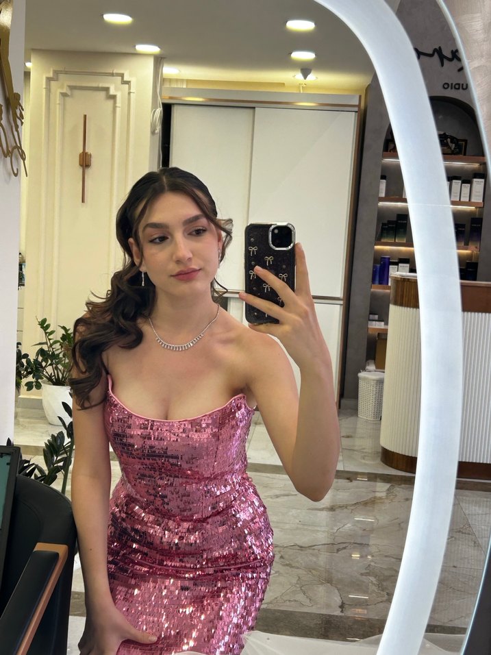 Urban muse pembe Straplez Elbise - Görsel 3