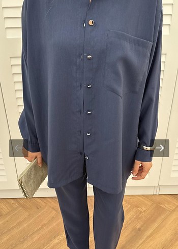 Lacivert Düğmeli Kadın Takım - Görsel 2