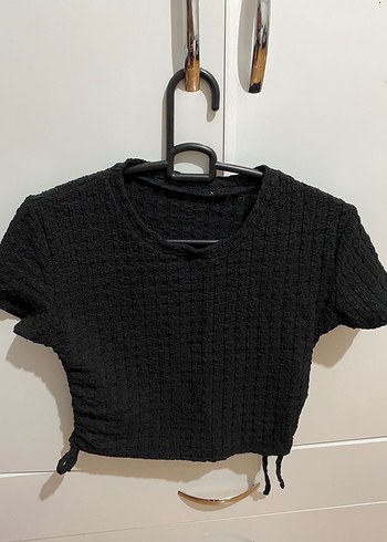 Siyah Kısa Kollu İnce Triko Crop Top