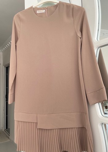 Bej Uzun Kollu Piliseli Kadın Tunik - Görsel 2