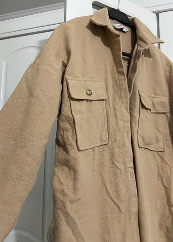 Bej Süet Düğmeli Kadın Midi Ceket - Görsel 2