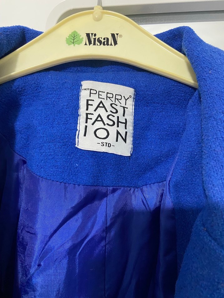 Düğmeli Mavi Midi Kadın Kaban - Görsel 2