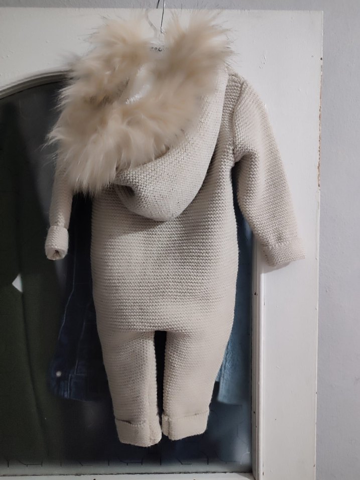 Bebek Erkek Örgü Tulum Gri Beyaz - Görsel 2