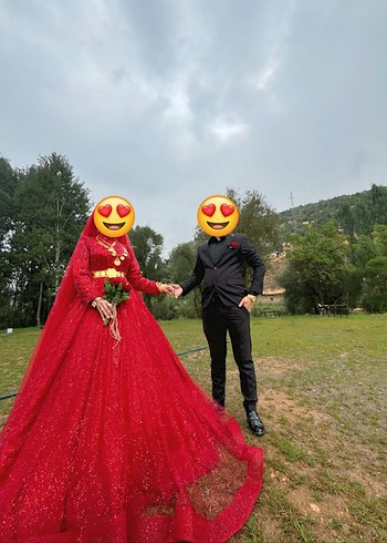 38 Beden kırmızı Renk Uzun Kollu Kırmızı Gelinlik
