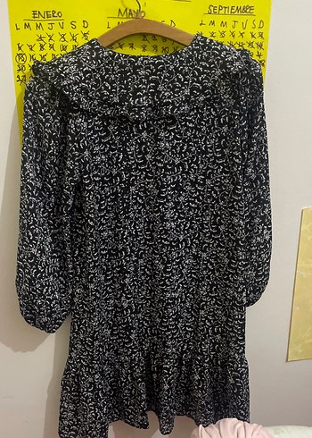 Uzun Kollu Siyah Desenli diz üstü elbise - Görsel 3