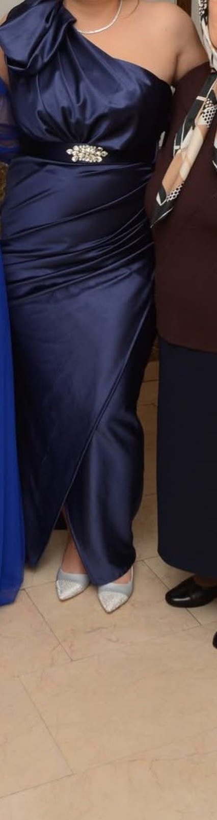 Lacivert Drapeli Straplez elbise - Görsel 2