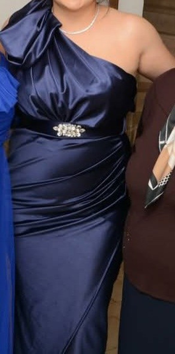 Lacivert Drapeli Straplez elbise - Görsel 3