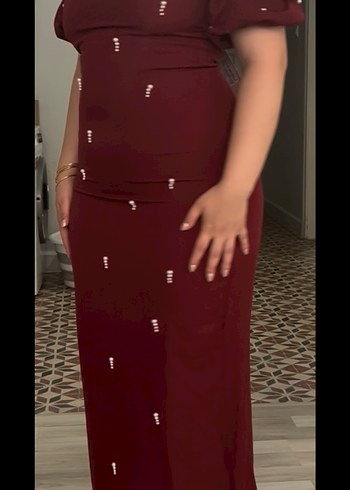 Bordo Abiye Elbise
