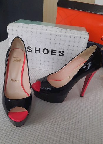 37 Beden Kırmızı Siyah Kadın Stiletto Platform Topuklu