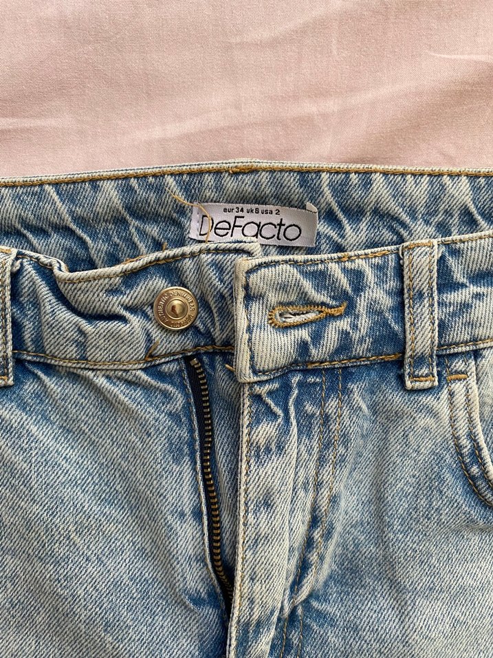 Düğmeli Mavi Midi Denim Kadın Jean - Görsel 2