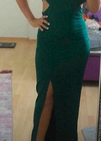 Uzun Turkuaz Straplez Kadın Abiye Elbise - Görsel 2