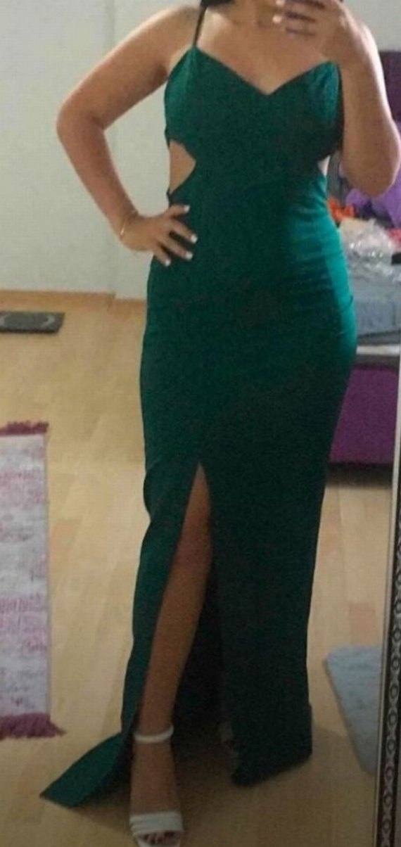 Uzun Turkuaz Straplez Kadın Abiye Elbise - Görsel 2