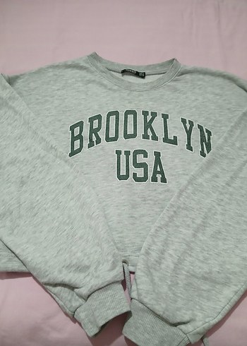 s Beden Brooklyn Baskılı Gri Kadın Sweatshirt