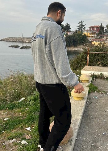 Oversize Yıkamalı Gri Sweatshirt (Sıfır/Etiketli) - Görsel 6