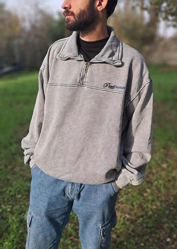 Oversize Yıkamalı Gri Sweatshirt (Sıfır/Etiketli) - Görsel 3