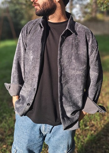 Füme/Gri Kadife Gömlek (Sıfır/Etiketli) - Görsel 2