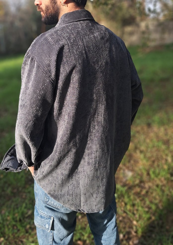 Füme/Gri Kadife Gömlek (Sıfır/Etiketli) - Görsel 3