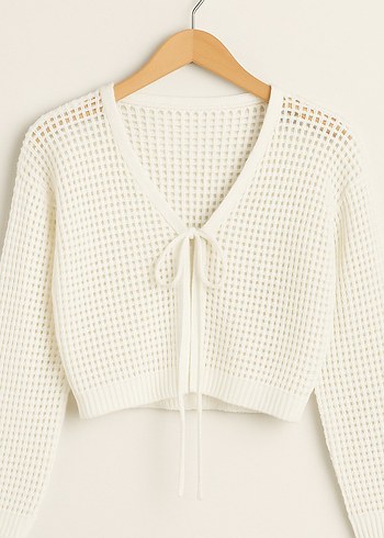 Krem Örgü Crop Hırka
