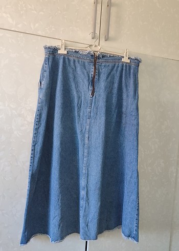 44 Beden Mavi Midi Denim Pilili Kadın Etek