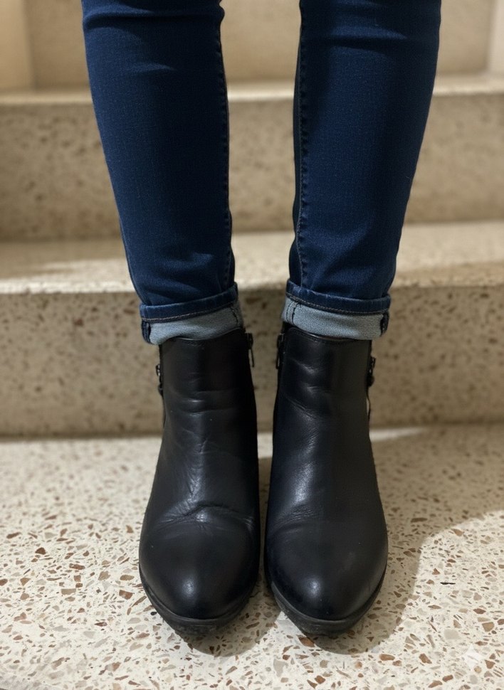 Siyah Deri Tokalı Kadın Topuklu Bot - Görsel 2