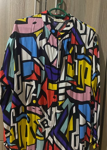 Uzun Kollu Çok Renkli Baskılı Kadın Gömlek - Görsel 4