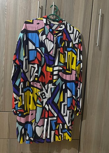 Uzun Kollu Çok Renkli Baskılı Kadın Gömlek - Görsel 2