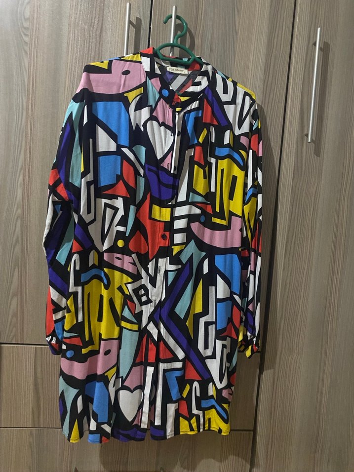 Uzun Kollu Çok Renkli Baskılı Kadın Gömlek - Görsel 2