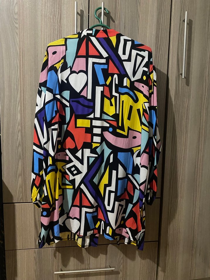 Uzun Kollu Çok Renkli Baskılı Kadın Gömlek - Görsel 3