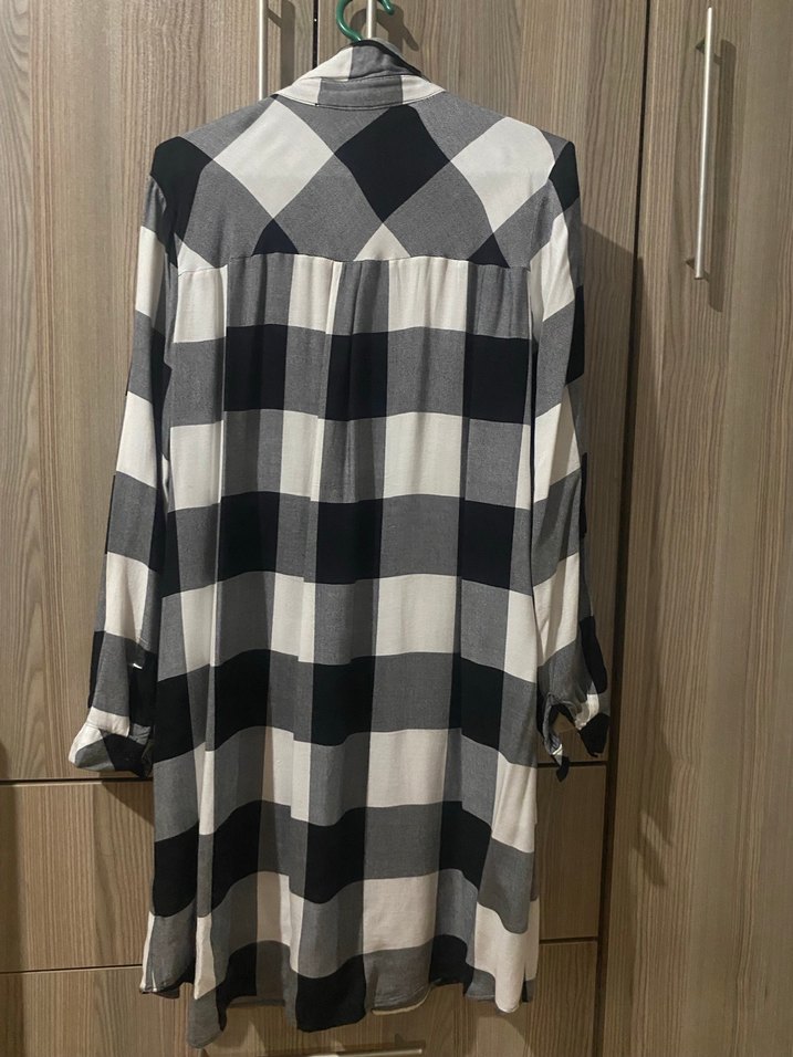 Kadın Gri Ekose Uzun Kollu Gömlek - Görsel 2